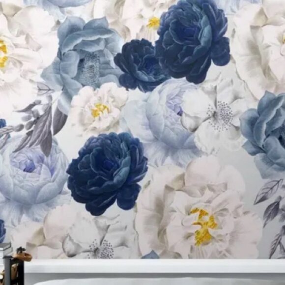 NEW Floral Wall Stickers Elegant Oversized Peonies Decor Flowers Blue Baby Room - Picture 10 of 10